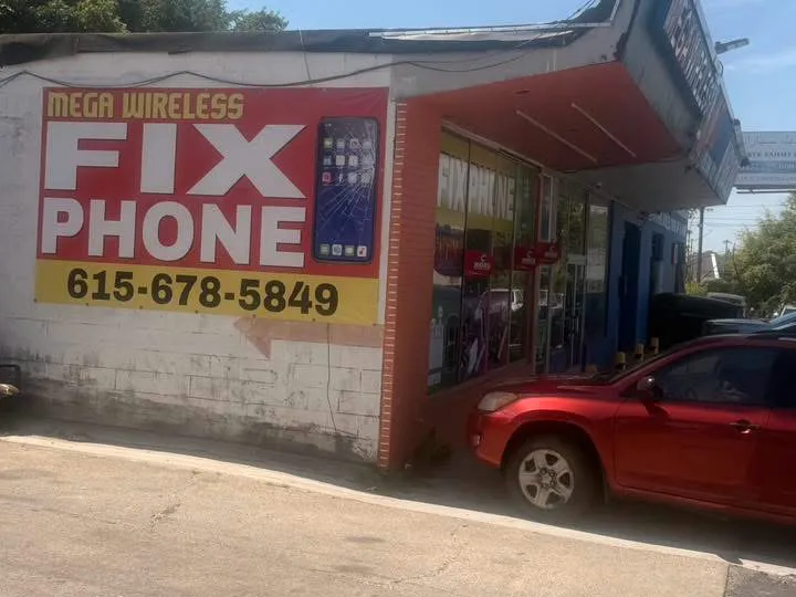 Mega Wireless Fix Phone sign with phone number 615-678-5849